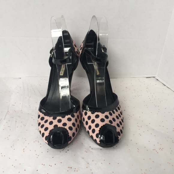 Via Spiga Pink Black Polka Dot Mary Jane Pin up 9 Barbiecore Y2K Aesthetic - Picture 2 of 5